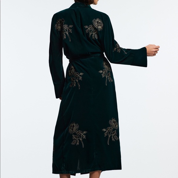 Zara Green Kimono Velvet Limited Edition Embroidered Casual Coat - Picture 2 of 6